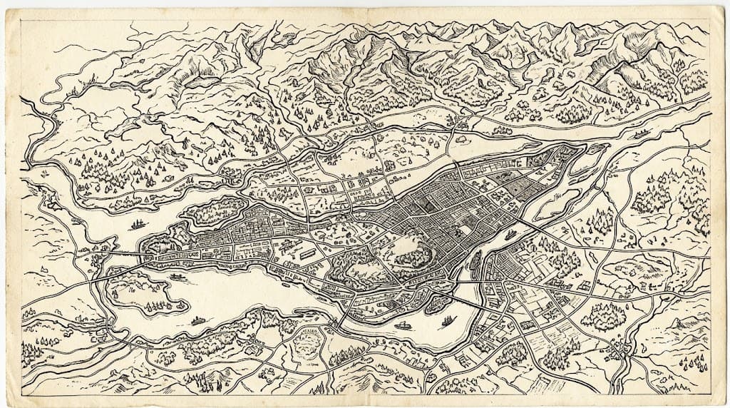 Carte illustrée du Grand Montréal et des régions environnantes desservies par Leasey